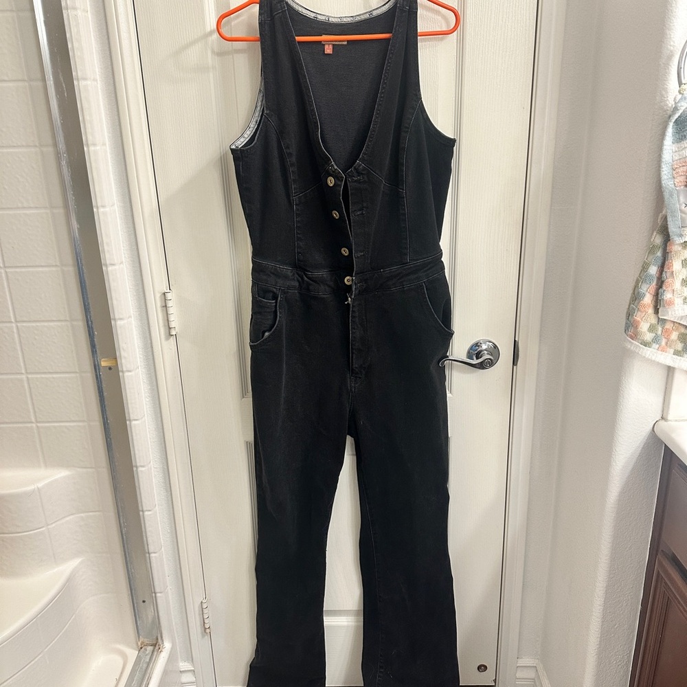 Anthropologie Black Button-Front Jumpsuit